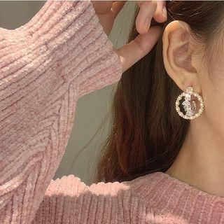 Faux Pearl Alloy Hoop Dangle Earring Gold & White - One Size