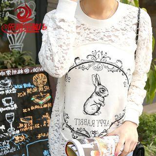 Long-sleeve Lace Panel T-shirt Dress