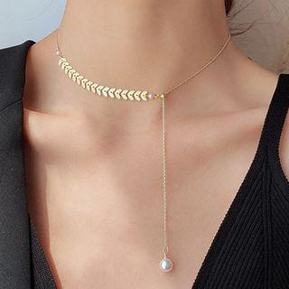 Wheat Faux Pearl Alloy Necklace X064 - Gold - One Size