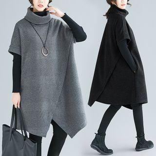 Short-sleeve Turtleneck Plain Dress