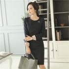 Contrast-cuff Metal-detail Sheath Dress