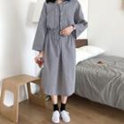 Loose-fit Gingham Check Hooded Pullover Dress Black - One Size