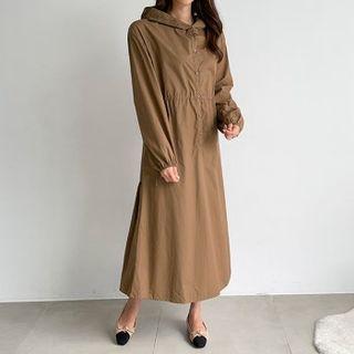 Hooded Button-trim Flared Long Dress