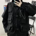 Couple Matching Cargo Vest Black - One Size