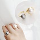 Set Of 2: Faux Pearl Ring Set Of 2 - Silver Gray & White Faux Pearl - Gold - One Size