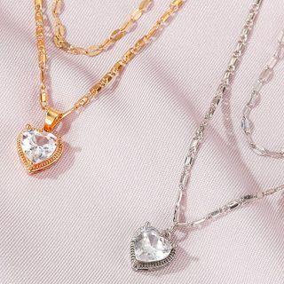 Faux Crystal Heart Pendant Layered Necklace