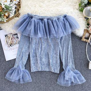 Off-shoulder Bell-sleeve Velvet Top