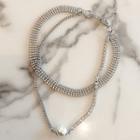 Faux-pearl Layered Choker Necklace Silver - One Size