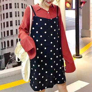 Dotted Spaghetti Strap Dress Black - One Size