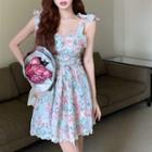 Floral Print Lace Trim Corset Top / Mini Dress