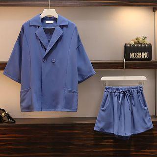 Set: Camisole Top + Elbow-sleeve Blazer + Shorts