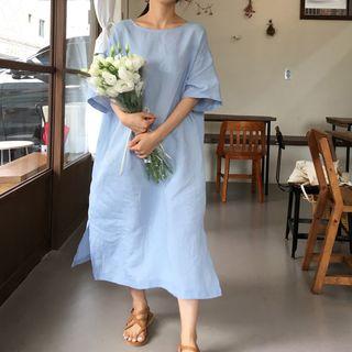 Elbow-sleeve Midi Shift Dress