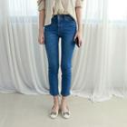 Petite Size Band-waist Washed Slim-fit Jeans