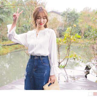 Ruffled Cuff Lace Up Top