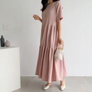 Short-sleeve Tiered Long Dress