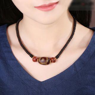 Wooden Bead Pendant Choker Black & Coffee - One Size