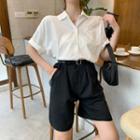 Short-sleeve Plain Shirt / High-waist Plain Dress Shorts
