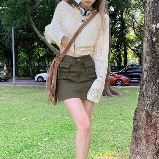 Eyelet-knit Cropped Top / Cargo Mini Skirt (various Designs)