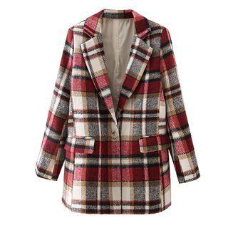 Plaid Button-up Blazer