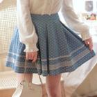 Lace-panel Denim A-line Skirt