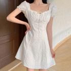 Embroidered Short-sleeve Mini A-line Dress