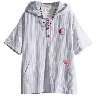 Short-sleeve Hood Pinstriped Shirt