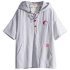 Short-sleeve Hood Pinstriped Shirt