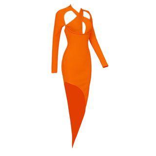 Long-sleeve Crisscross Cut-out Slit Sheath Dress