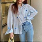 Long-sleeve Flower Striped Shirt