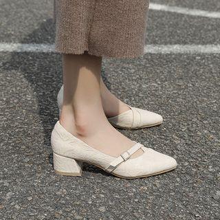 Patterned Chunky Heel Dorsay Pumps