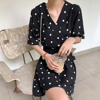 Dotted Short-sleeve A-line Dress / Midi Dress