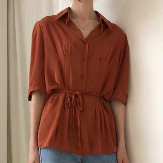 Elbow-sleeve Chiffon Shirt With Cord