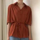Elbow-sleeve Chiffon Shirt With Cord