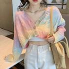 V-neck Gradient Cropped Cardigan Rainbow - One Size