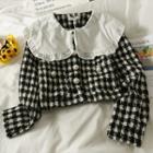 Patchwork Ruffle-trim Cropped Shirt Jacket White - One Size