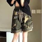 Camo Print Letter Embroidered Shorts