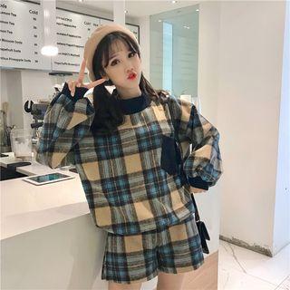 Set: Plaid Pullover + Shorts As Shown In Figure - One Size