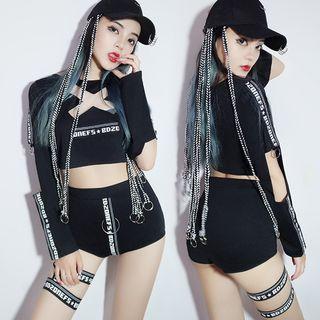 Set: Lettering Cropped Long Sleeve T-shirt + Hot Pants