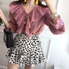 3/4-sleeve Chiffon Top / Pattern Mini Skirt