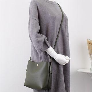 Buttoned Faux Leather Crossbody Bag Green - One Size