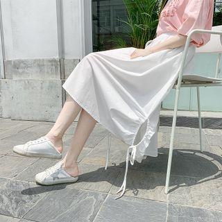 Drawstring Cutout Midi A-line Skirt