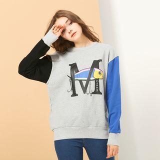 Long Sleeve Floral Print Color Block Loose-fit Sweatshirt