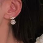 Bow Faux Pearl Dangle Earring 1 Pair - Gold & Off-white - One Size