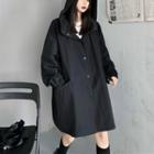 Plain Hooded Button-up Coat Black - One Size