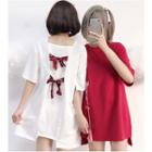 Elbow-sleeve T-shirt Dress Red - One Size