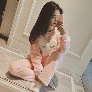 Set: Heart Coral Fleece Sweatshirt + Pants