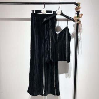 Rhinestone Velvet Camisole Top / Wide-leg Pants