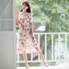 Flower Print Elbow-sleeve Midi A-line Dress (various Designs)