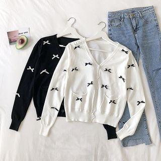 Bow Detail V-neck Cardigan