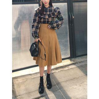 Faux-suede Midi Pleated Skirt
